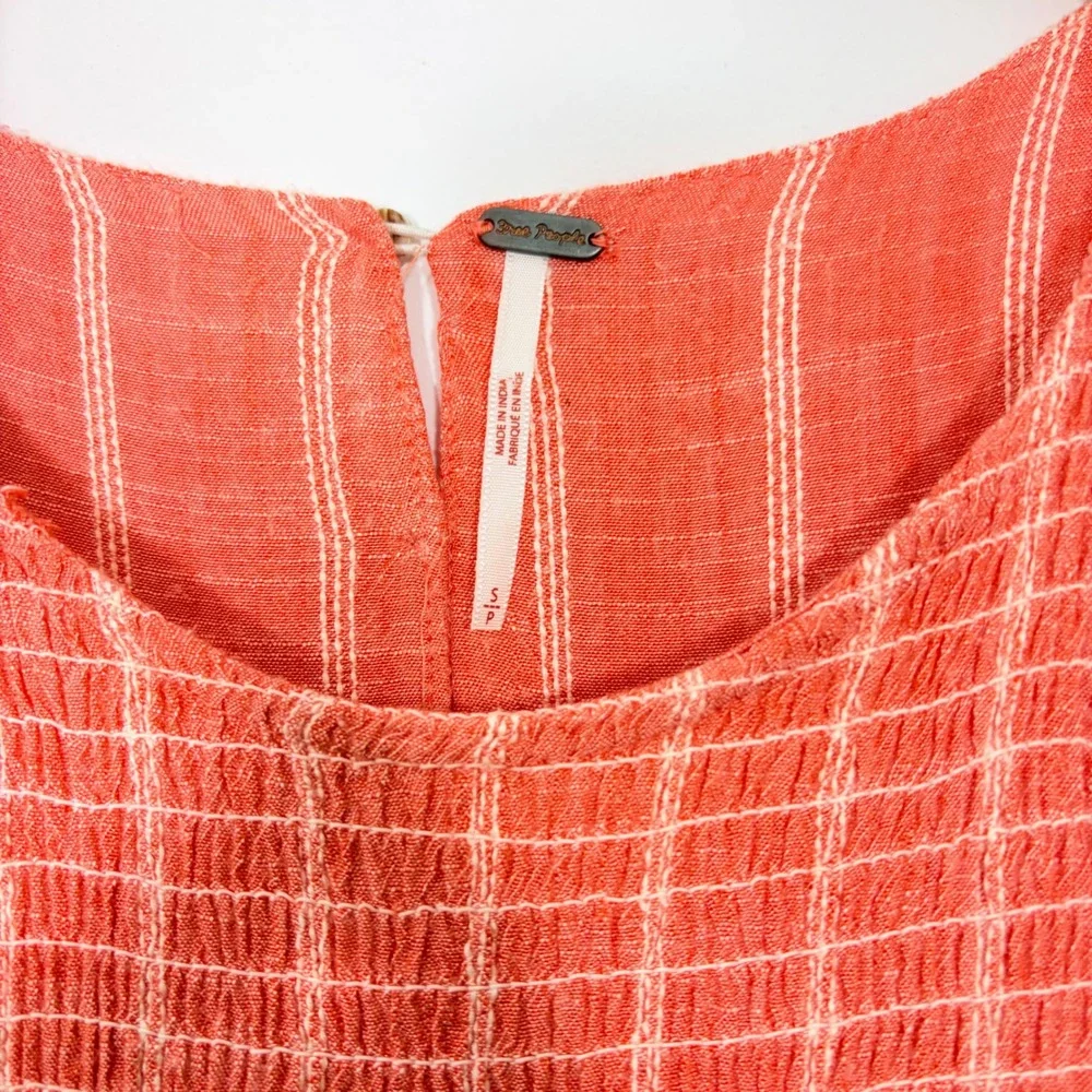Free People Chambray Butterflies Midi Dress Red Striped Smocked Ruffle Sleeve S